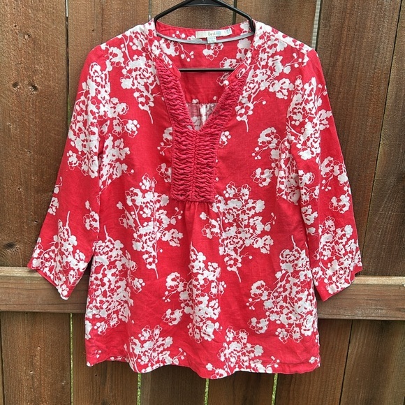 Boden Linen Floral Woven Collar Blouse Size 8 - Picture 1 of 15
